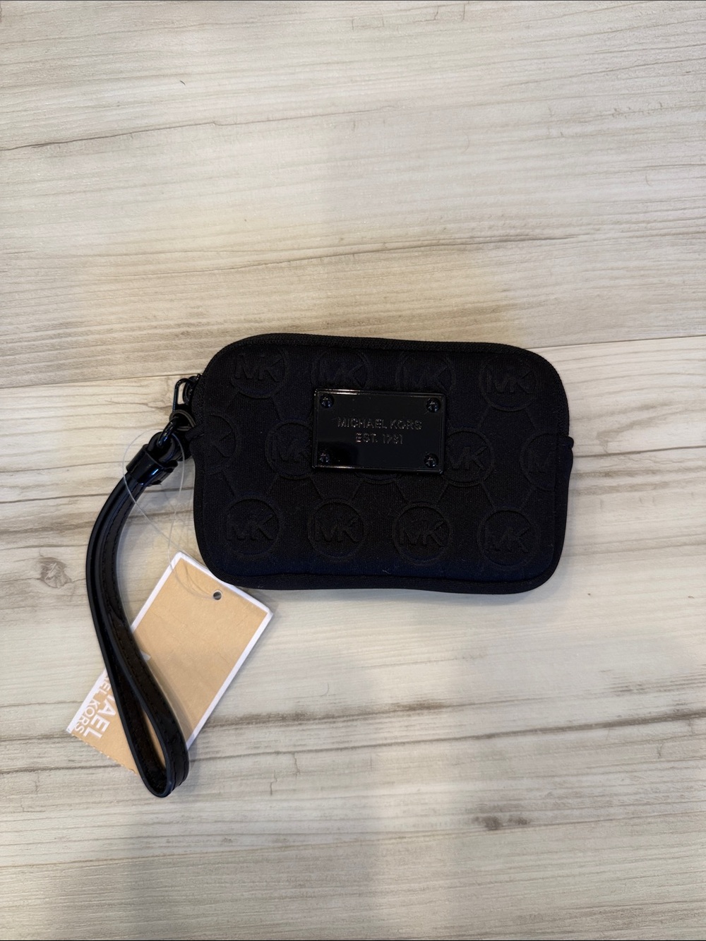 Michael Kors Black Embossed Logo Wristlet